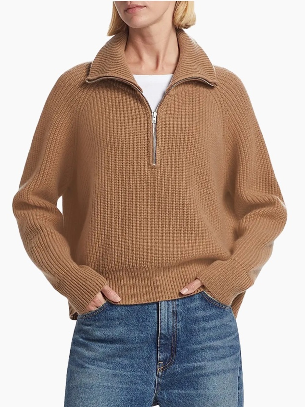 Nili Lotan Garza Cashmere Quarter Zip Sweater Camel Medium - Picture 3 of 11